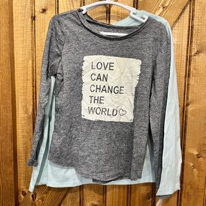 NWT: Set of 2-Gray Kids Shirt with Inspirational Print and long sleeved snow
